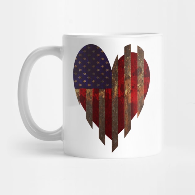 American Stripe and Stripe Rustic Heart Flag by KZK101